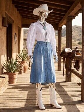 Vintage Light Blue Denim Button-Front A-Line Skirt - Women 💙